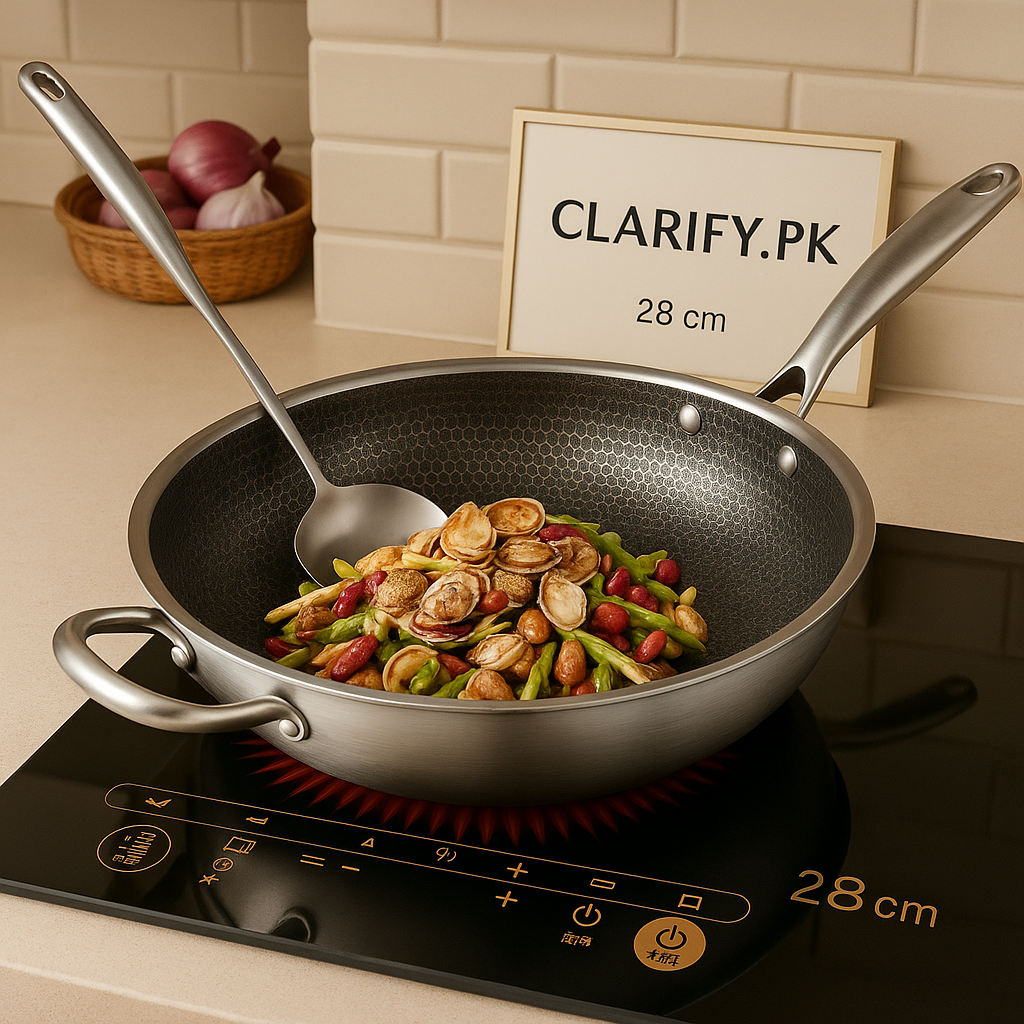 Stainless Steel Wok Pan – Non-Stick Honeycomb Design with Handle