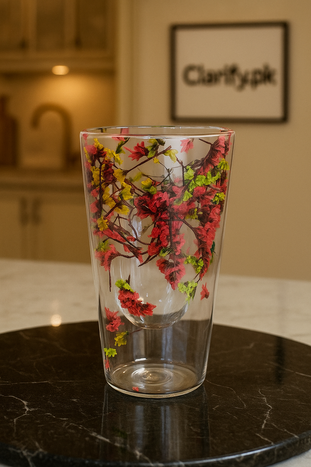 Luxury Red Flower Double-Layer Glass Cup – Elegant Heat-Resistant Mug