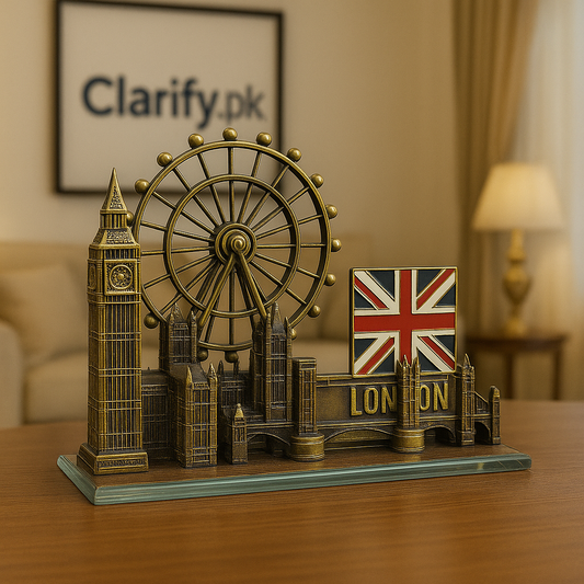 Metal Tower Statue with Crystal Base – London Themed Bronze Showpiece