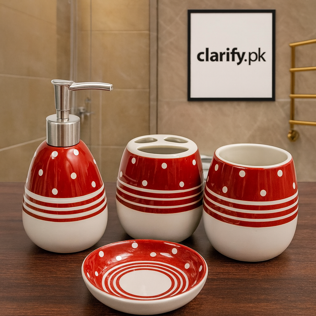 Luxury 4Pcs Red & White Bath Set – Modern Bathroom Décor