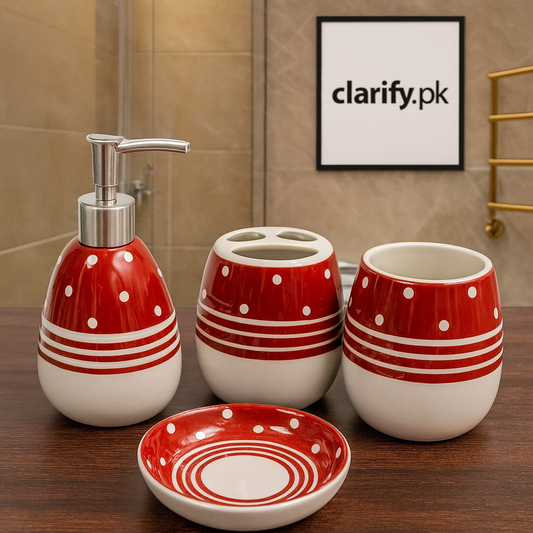 Luxury 4Pcs Red & White Bath Set – Modern Bathroom Décor