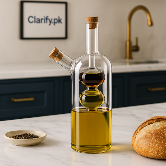2in1 Double Layer Glass Olive Oil Bottle – Vinegar & Oil Dispenser (Medium)