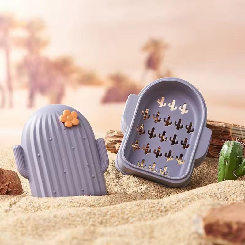 Clarify.pk cactus shape soap dish holder in light purple with flower detail for stylish soap storage