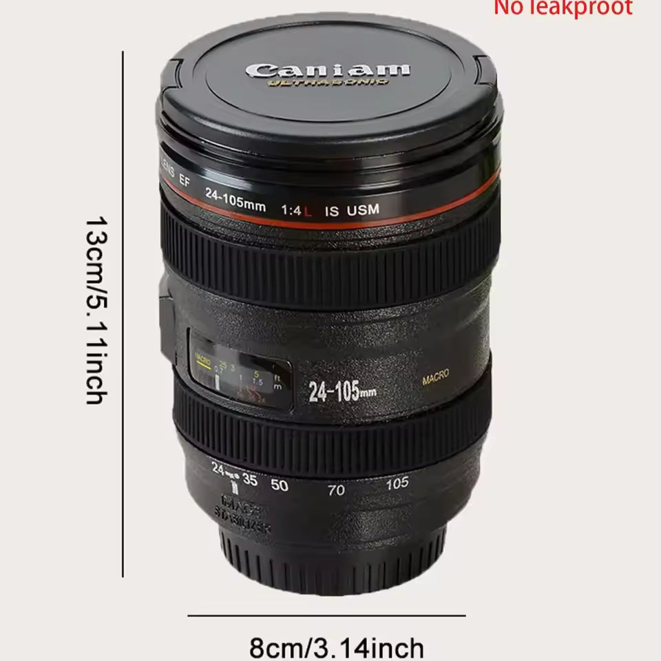 Clarify.pk camera lens coffee mug designed to look like a 24-105mm DSLR camera lens with realistic details