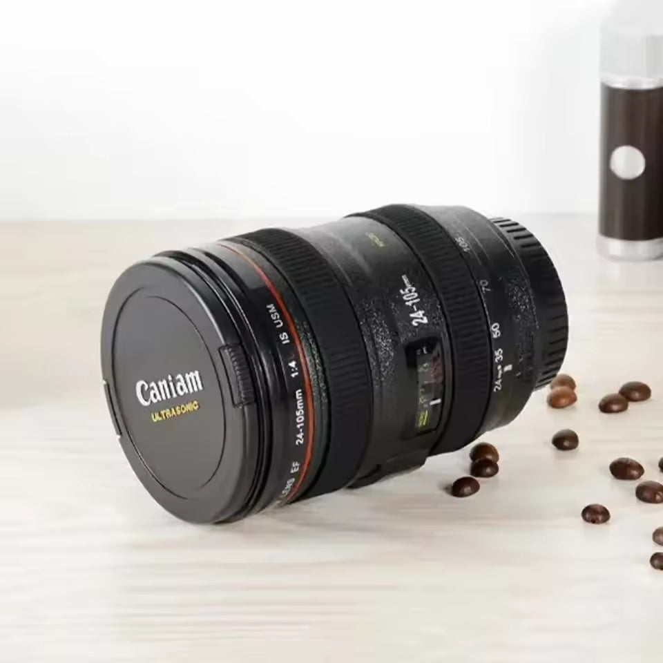 Clarify.pk camera lens coffee mug designed to look like a professional DSLR camera lens