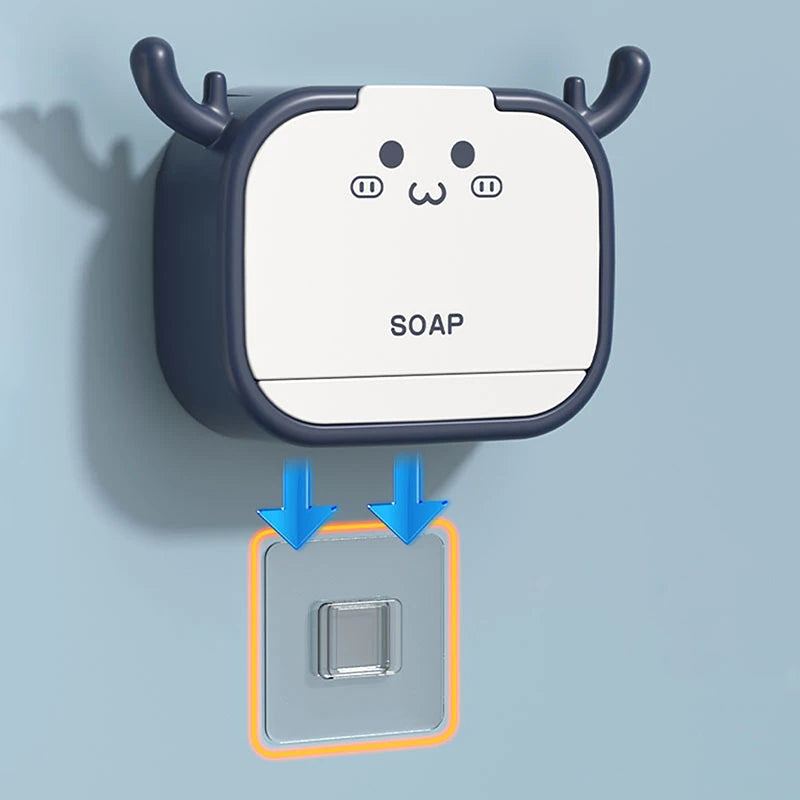 Cartoon soap holder wall mounted with cute animal face design and easy adhesive installation