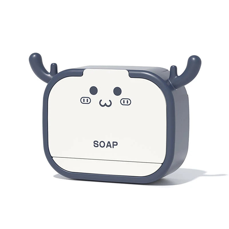 Cartoon soap holder wall mounted with cute face design and dark blue edges by Clarifypk