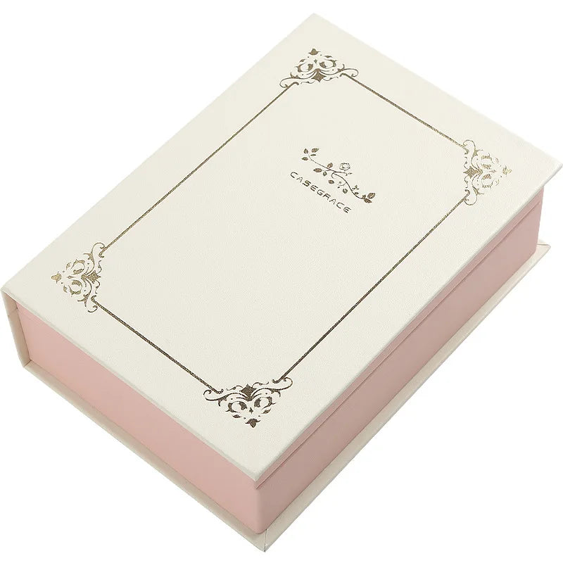 Clarify.pk white and pink PU leather necklace and bracelet case with elegant gold detailing