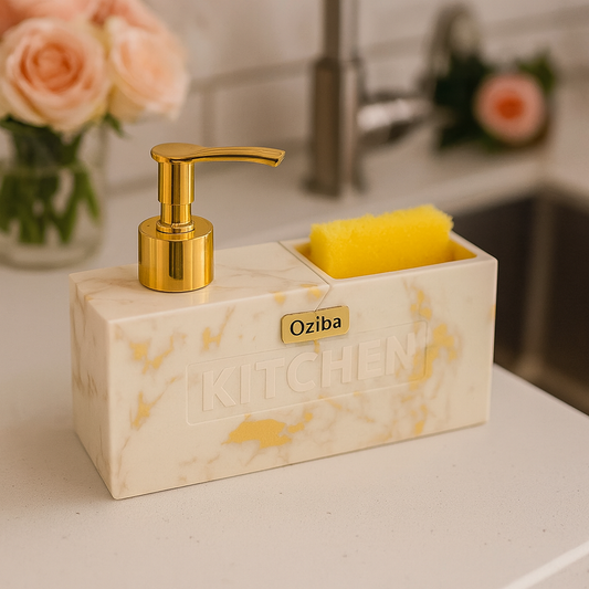 Marble Soap Dispenser with Gold Pump & Holder – Elegant Kitchen & Bathroom Set