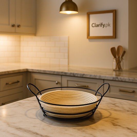 Premium Round Roti Basket – Rope Design with Metal Stand