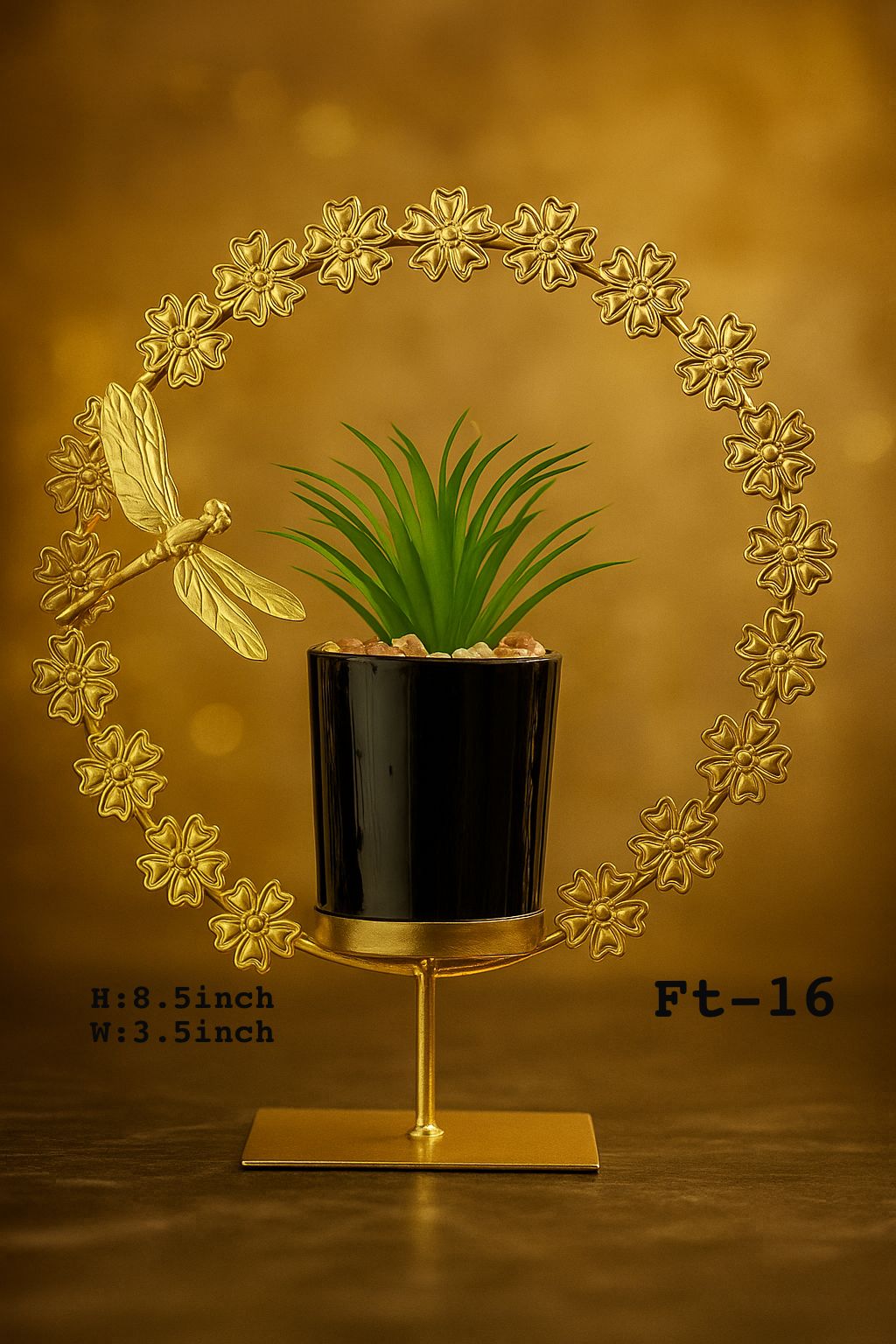 Golden Floral Circle Metal Plant Pot – Luxury Home Décor