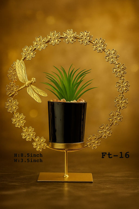 Golden Floral Circle Metal Plant Pot – Luxury Home Décor