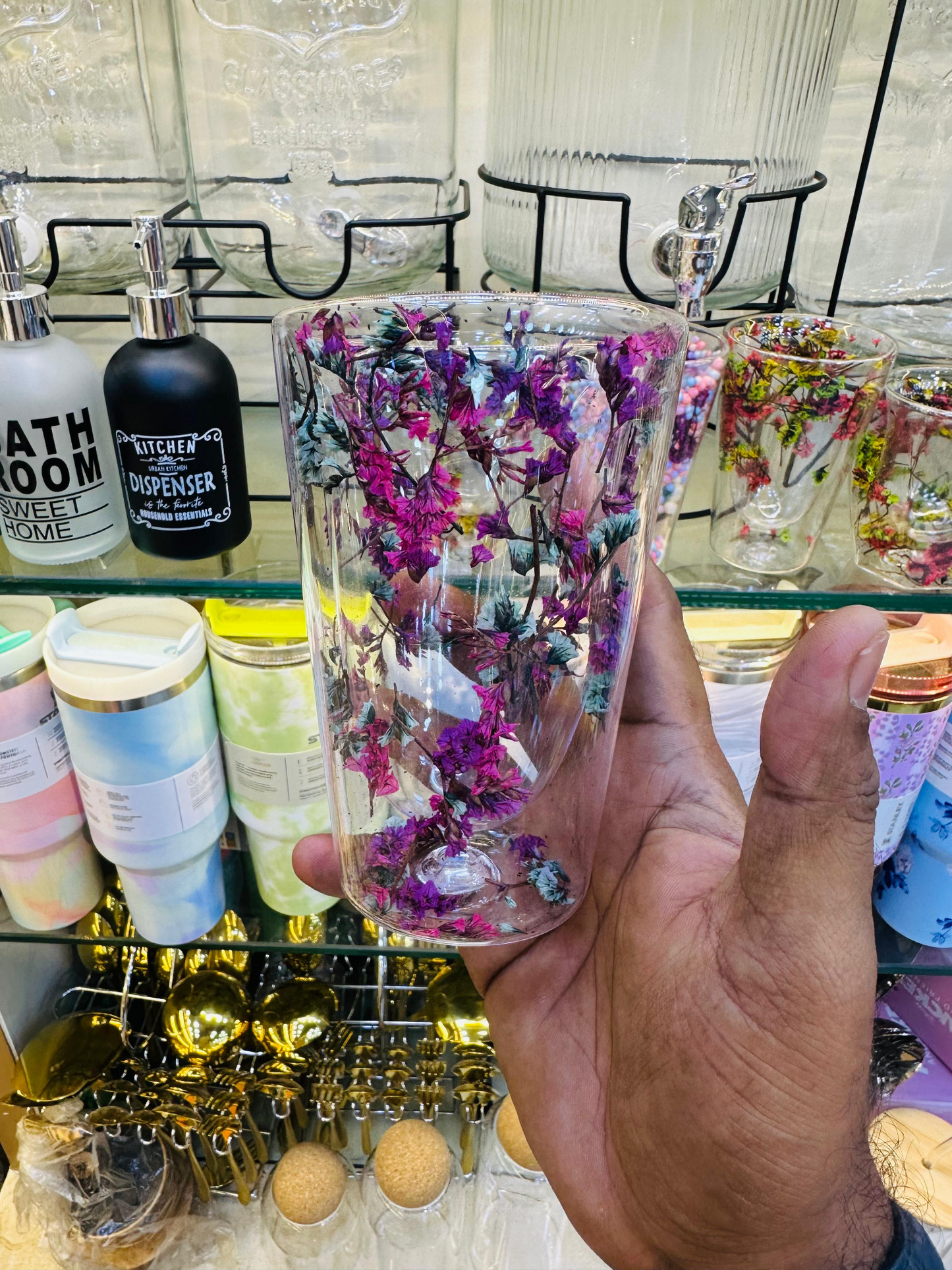 Bloom Design Double-Layer Glass Cup – Insulated Flower Mug