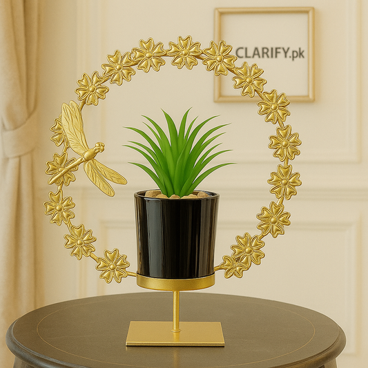 Golden Floral Circle Metal Plant Pot – Luxury Home Décor
