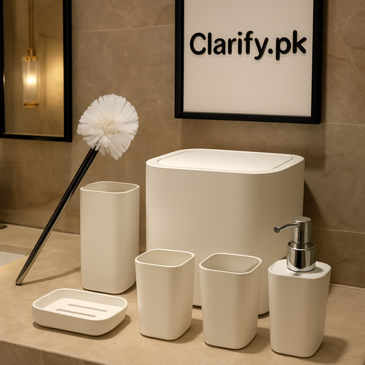 Luxury White 6 Pcs Bathroom Accessories Set – Elegant Design