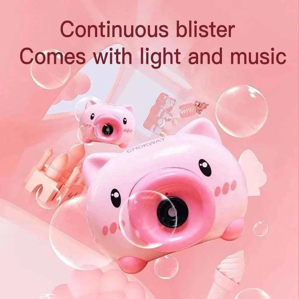 Clarify children's bubble machine toy shaped like a pink pig with lights and music