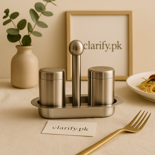 Clarify pk stainless steel salt and pepper set on tray with central handle luxury kitchen spice shakers