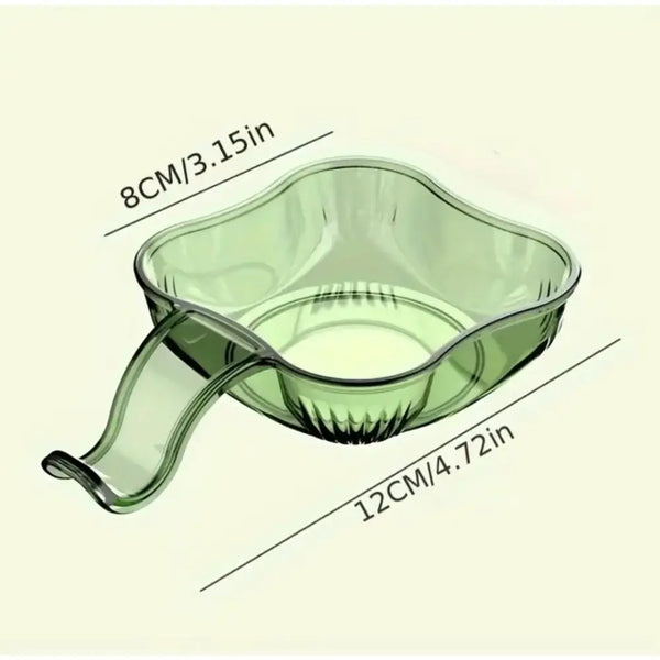 Green flower shaped transparent sauce dip bowls set with handle showing 4.72 inch length 3.15 inch width