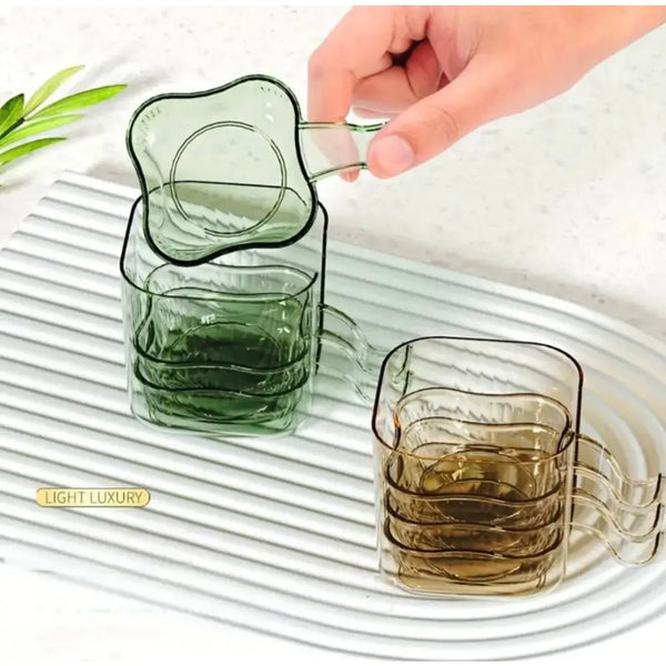 transparent sauce dip bowls set of stackable glass bowls with handles in green and amber on a white tray
