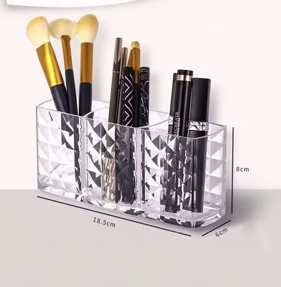 Clarify.pk clear cosmetic storage box with multiple compartments makeup brush bucket for vanity