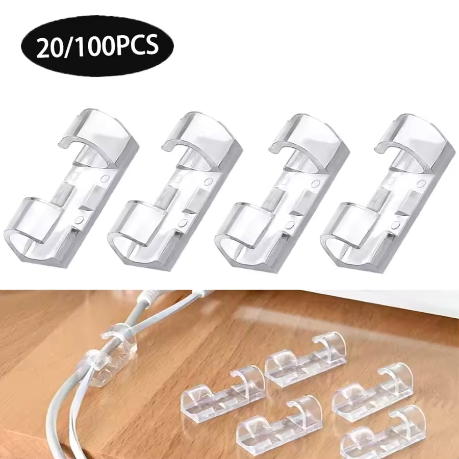 Clarify.pk transparent cable organizer clips set with self adhesive wire holder for tidy cable management