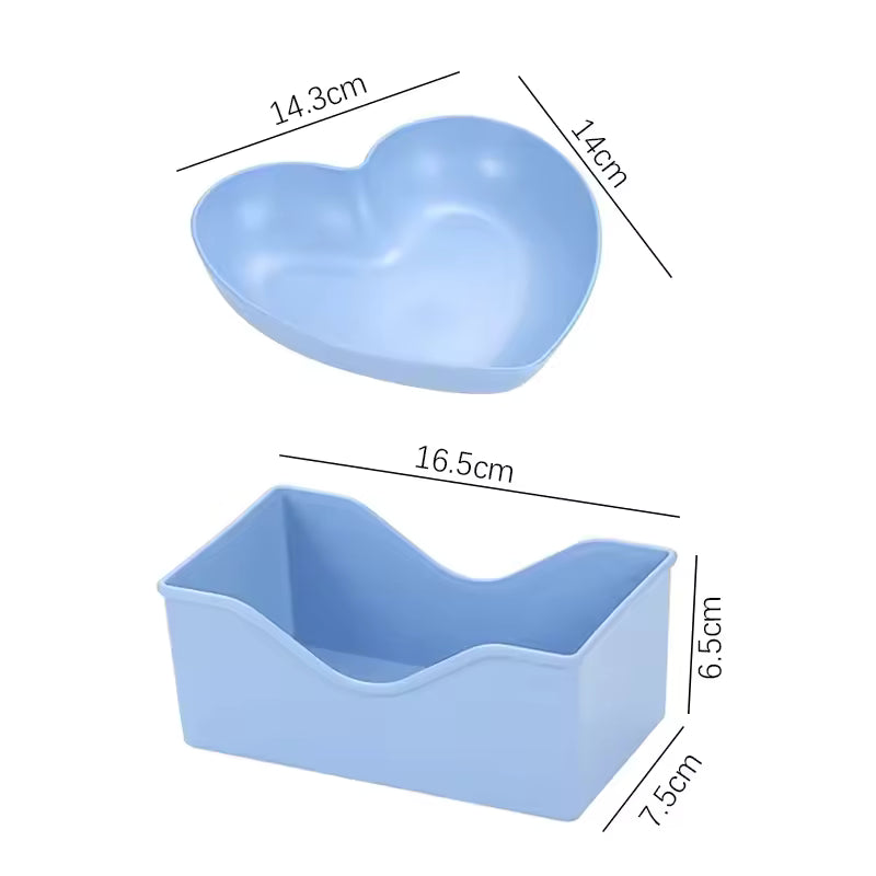 Clarify.pk blue plastic plate set featuring colorful heart dish pack with heart-shaped and rectangular dishes