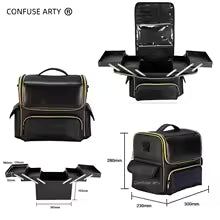 Clarify.pk waterproof PU leather makeup bag with multiple compartments and gold zippers