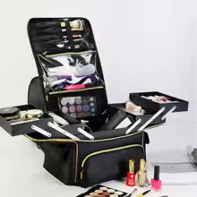 Waterproof PU leather makeup bag by Clarify.pk with multiple compartments and cosmetic brushes