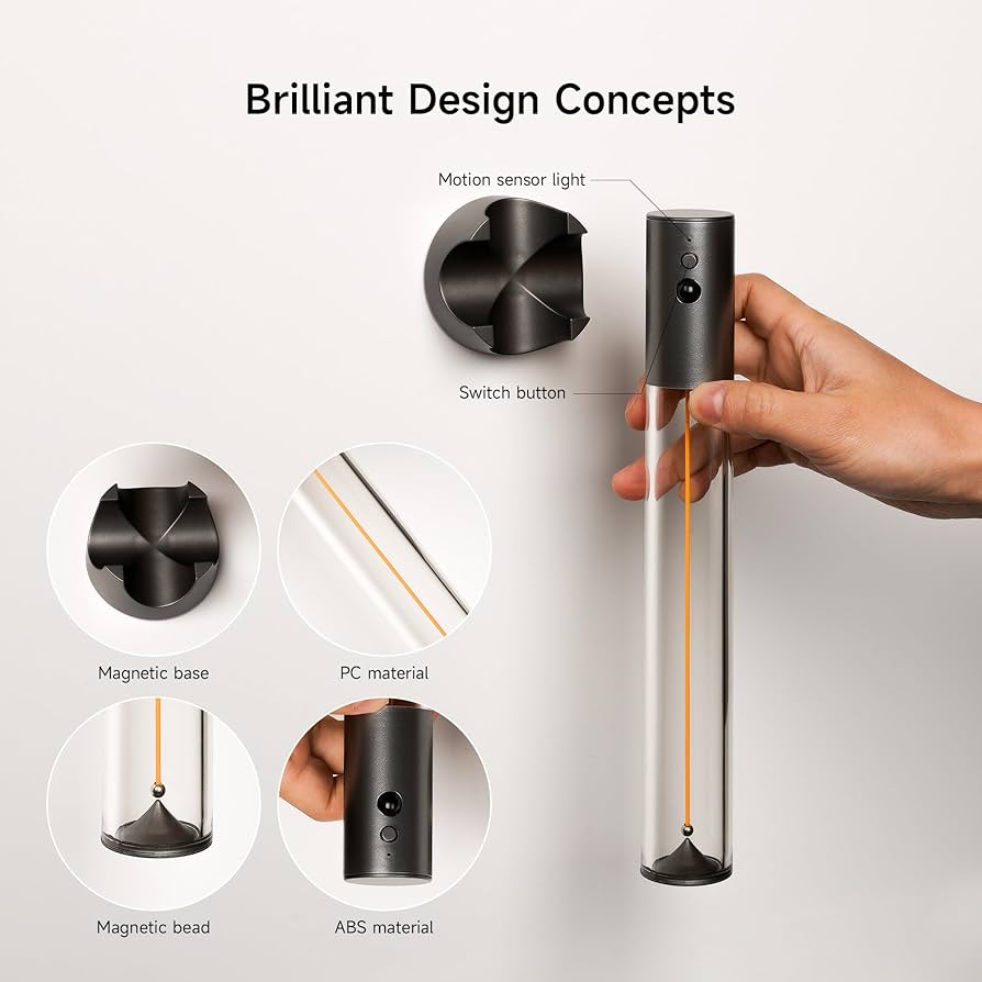 Cordless LED night light for room with motion sensor, magnetic base, and sleek cylindrical design