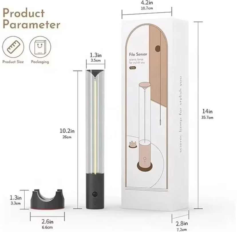 Cordless LED night light for room with sleek cylindrical design and motion sensor feature
