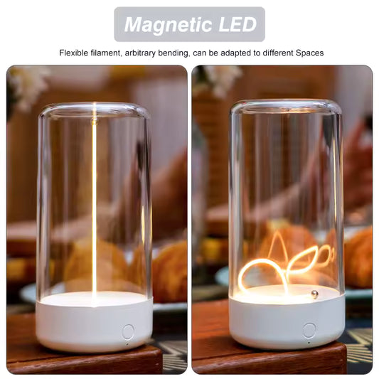 Clarify.pk cordless rechargeable table lamp with magnetic LED and flexible filament under glass cover