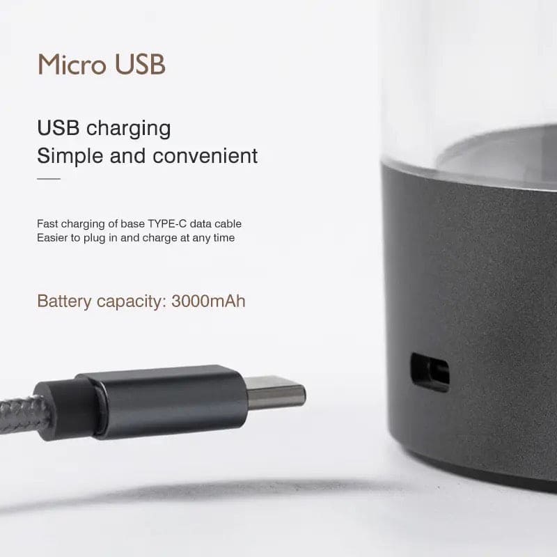 Close-up of USB charging port and cable for cordless rechargeable table lamp with 3000mAh battery