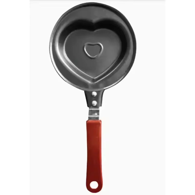 Creative cartoon mini omelette pan with heart-shaped cooking surface and red handle