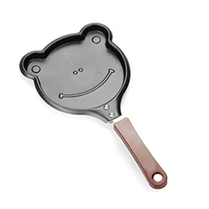 Clarify.pk creative cartoon mini omelette pan with a smiling bear face and wooden handle