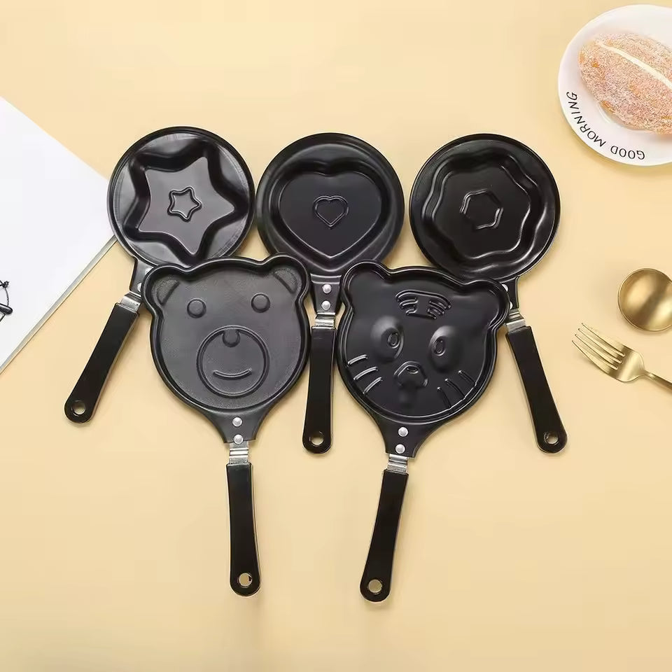 Clarify.pk creative cartoon mini omelette pan set with bear, cat, heart, star, and flower shapes