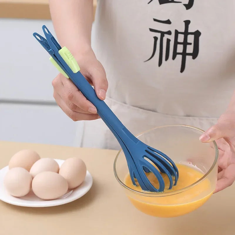 Clarify.pk creative food clip for baking in blue held while mixing eggs in a glass bowl