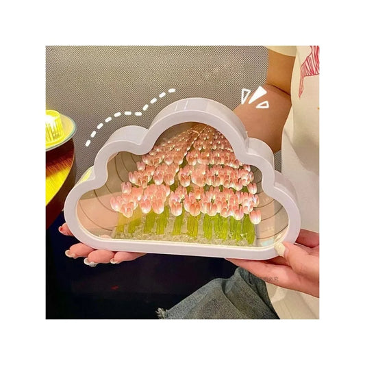 Creative home decor block lamp shaped like a cloud with pink flower lights inside