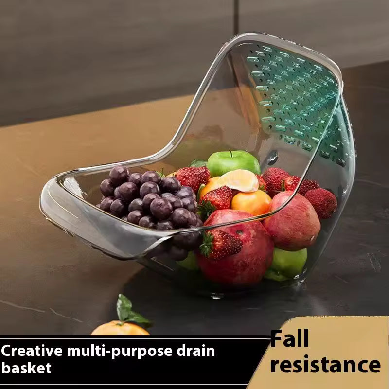 Clarify.pk portable fruit colander transparent multi-purpose drain basket with fresh fruits