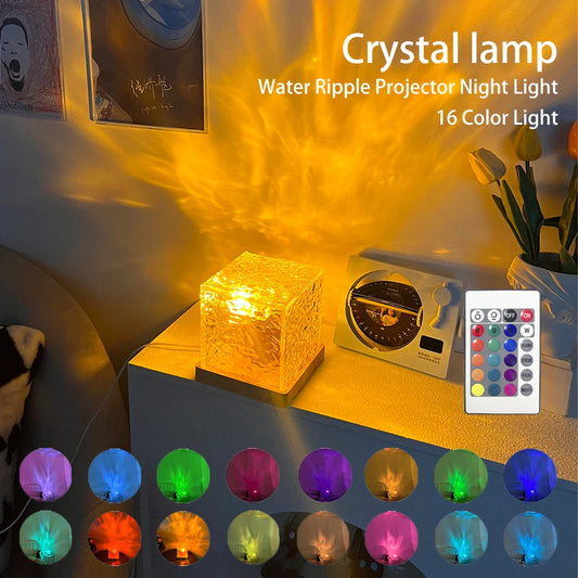 Clarify.pk 16 color night lamp crystal water ripple projector night light with remote control