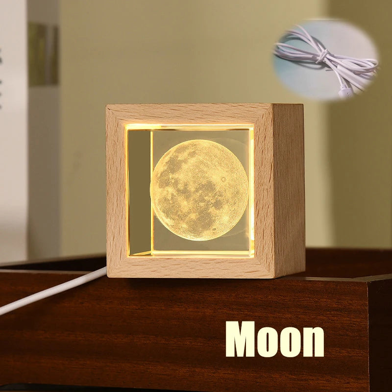 Clarify.pk moon crystal bedside lamp for bedroom with wooden frame and glowing 3D moon design