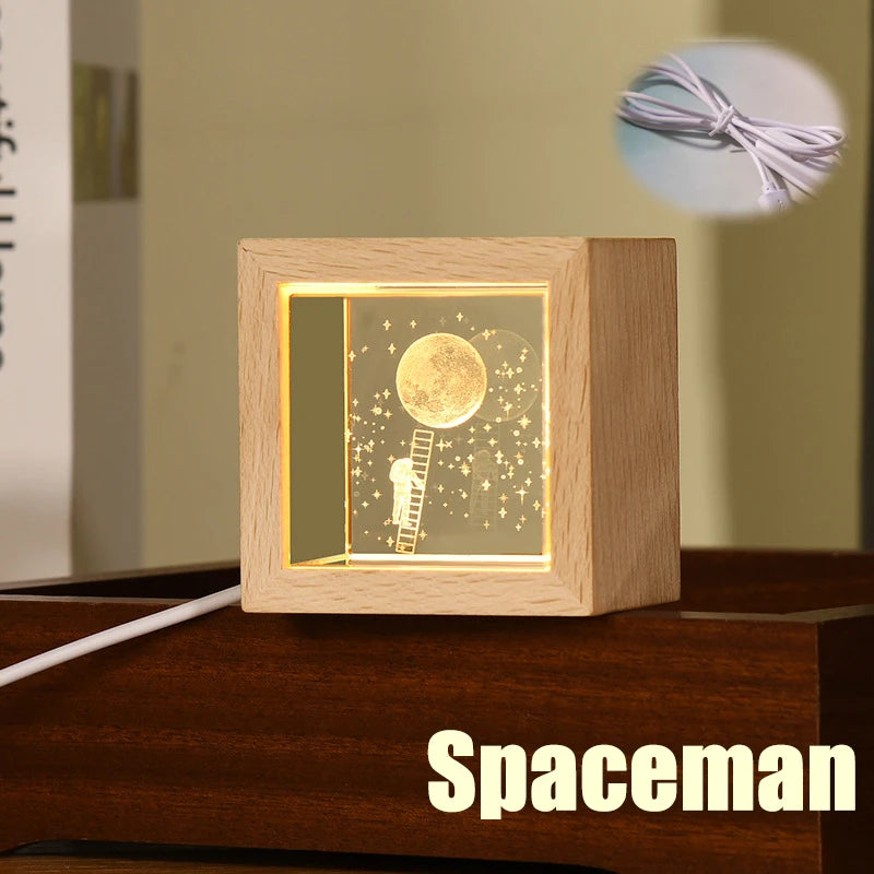 Clarify.pk crystal bedside lamp for bedroom with spaceman and moon design glowing warmly