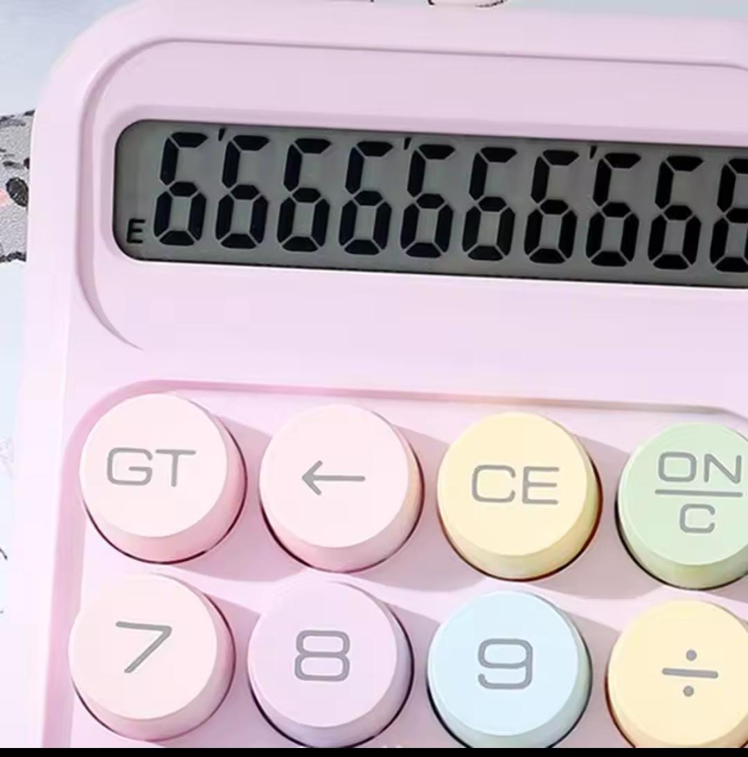 Pink cute calculator for students with pastel round buttons and large display by Clarify.pk