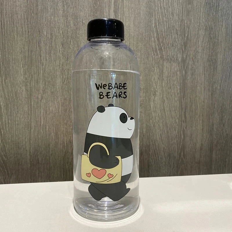 Clear plastic water bottle with cute panda design and text we bare bears Cute Cartoon Drinkware