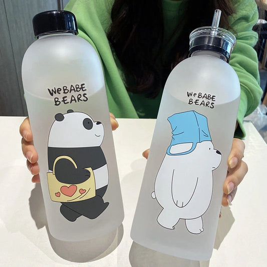 Cute Cartoon Drinkware featuring We Bare Bears panda and polar bear designs on frosted bottles