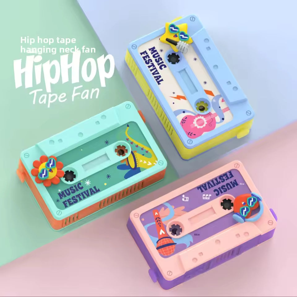 Cute cartoon hanging fan shaped like colorful hip hop tape music festival cassette players