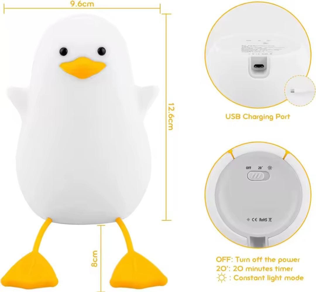 Cute duck night lamp with USB charging port and timer settings by Clarify.pk