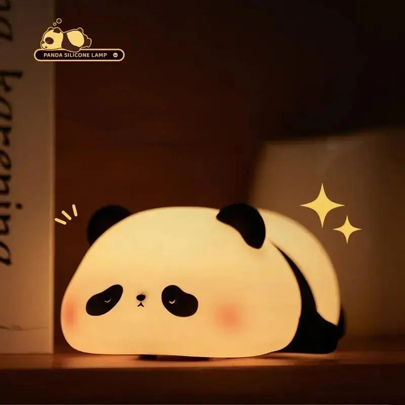 Cute panda desk lamp glowing softly with a silicone design perfect for kids rooms