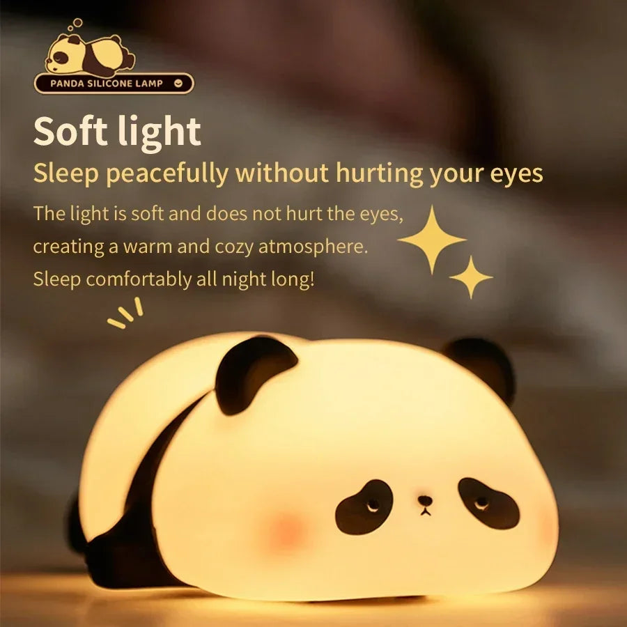 Cute panda desk lamp emitting soft warm light for a cozy and eye-friendly sleep atmosphere