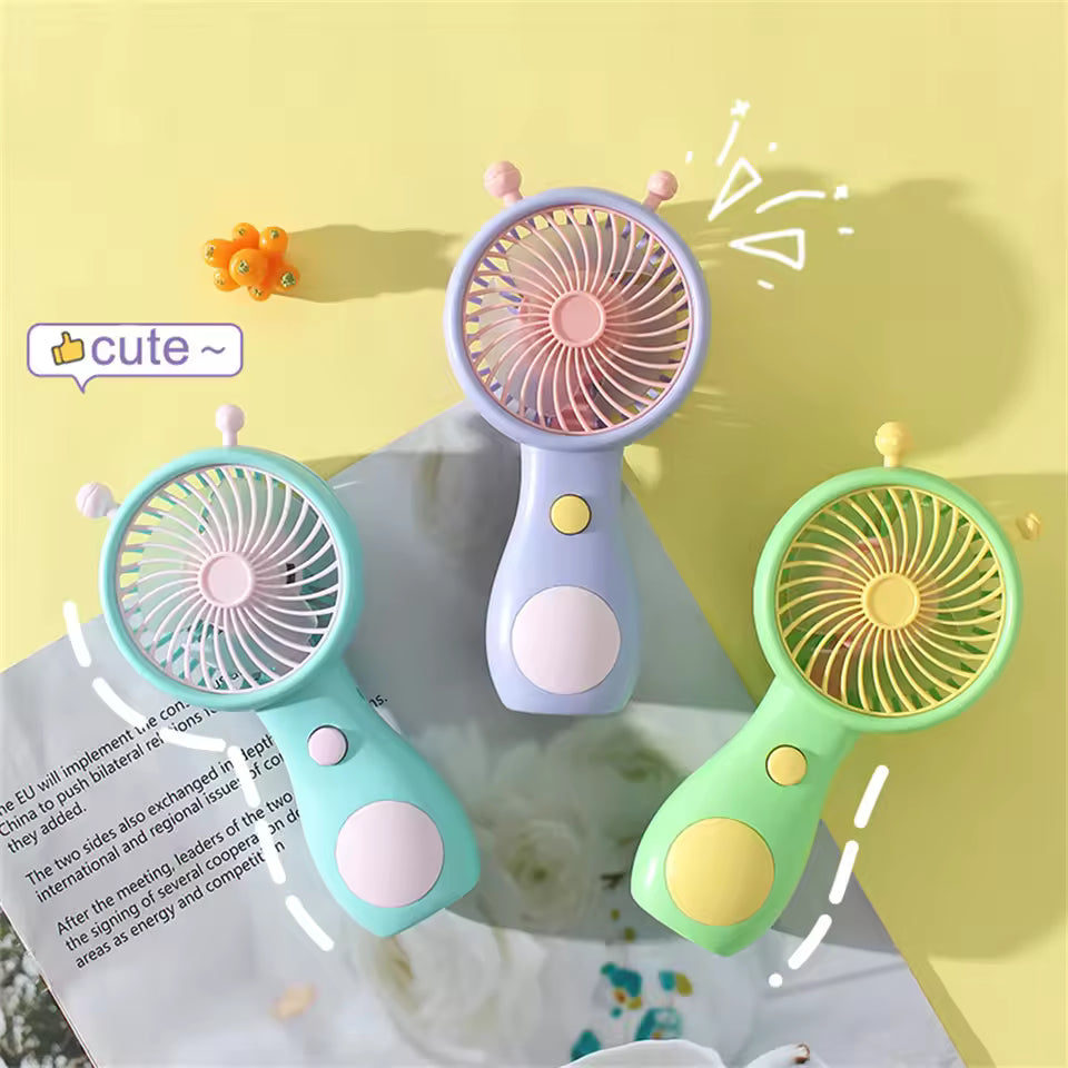 Colorful portable mini fan USB rechargeable handheld fans in pastel blue green and purple