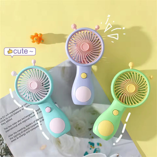 Colorful portable mini fan USB rechargeable handheld fans in pastel blue green and purple
